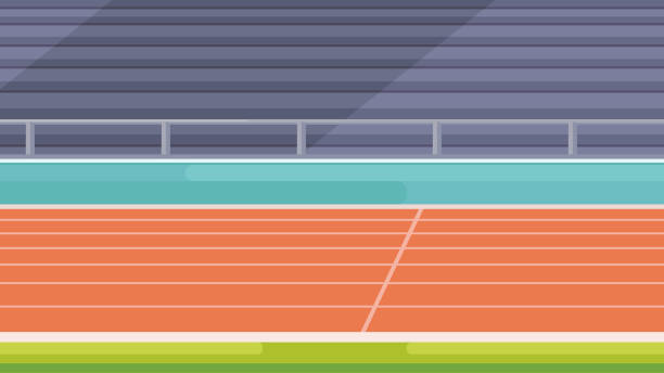 ilustrações de stock, clip art, desenhos animados e ícones de vector stadium location. tribunes and running track. - running track