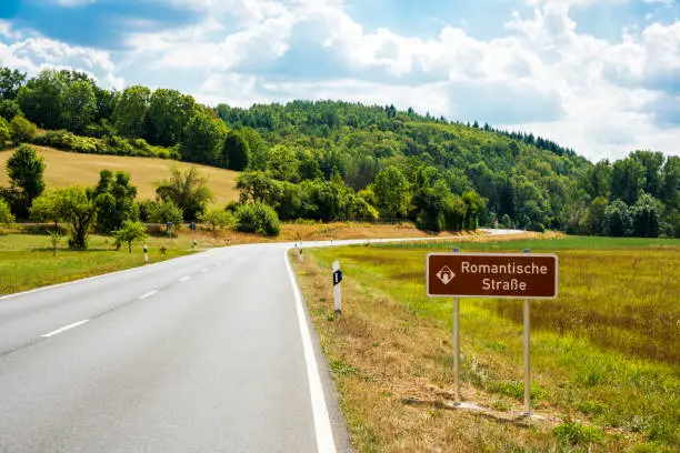 Signboard of Romantic Road (Romantische Strasse) in Bavaria, Germany