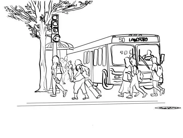 Vector illustration of Public Transit And Pedestrians