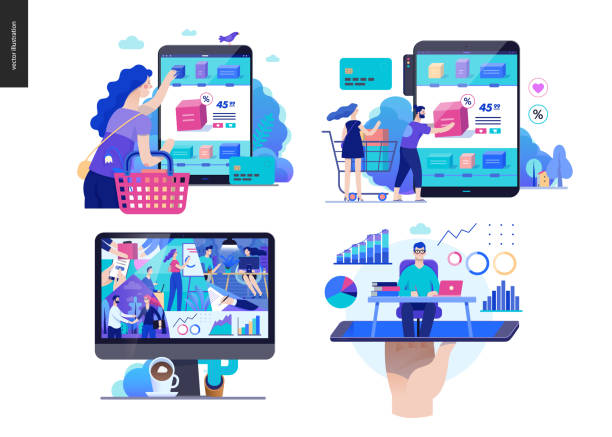 obchodní řady - set - online nakupování stock ilustrace