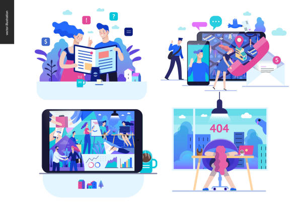 ilustrações, clipart, desenhos animados e ícones de série de negócios - conjunto - teamwork concepts article communication