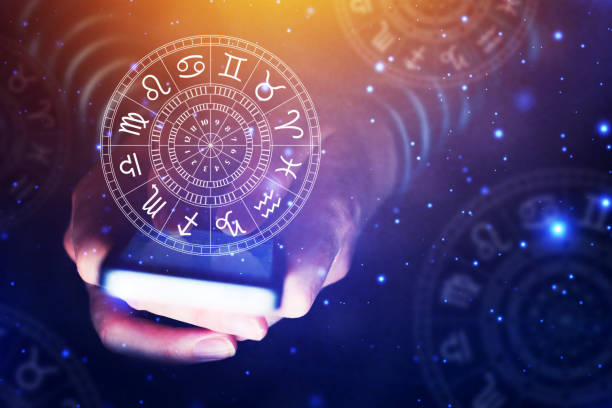 astrology smartphone app concept - information medium imagens e fotografias de stock