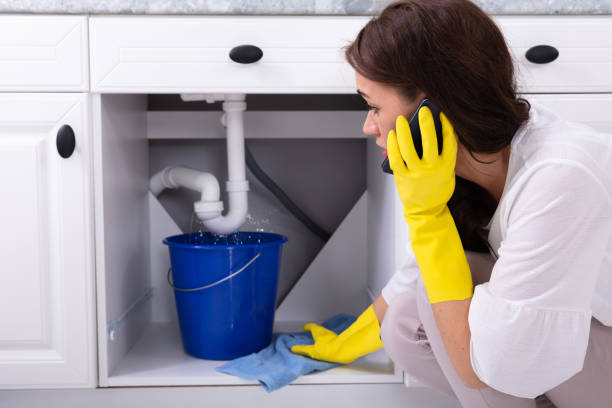 istock Woman Calling Plumber In Front Of Water Leaking From Pipe 1094170726