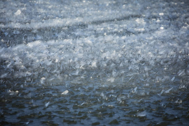 Natural background, abstract crystal ice pattern on frozen lake, no people, telephoto lens close-up