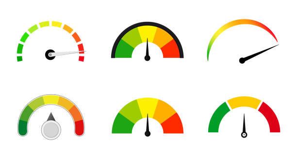 illustrazioni stock, clip art, cartoni animati e icone di tendenza di soddisfazione metri scala set - dial