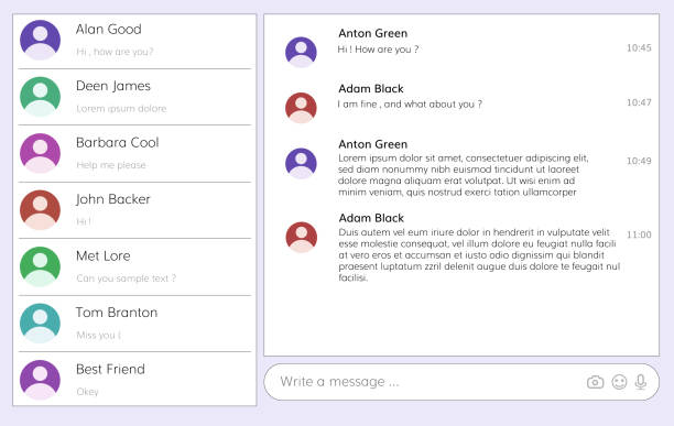 Message box chating computer interface Message box chating computer interface . Dialog inbox whatsapp screen stock illustrations