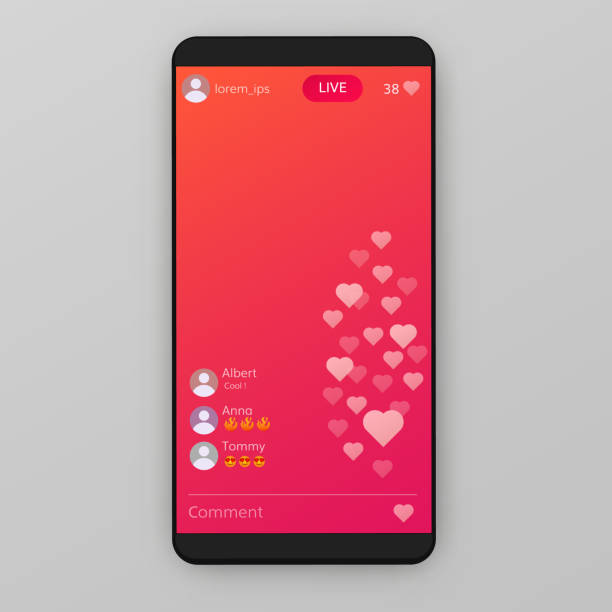 Live stream likes background on mobile phone Mobile live streaming application . Online video chat with likes Stream stock illustrations
