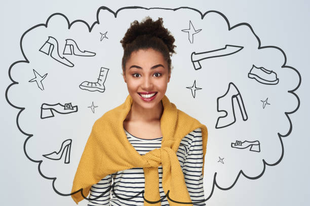 istock Young woman studio isolated in white looking camera cheerful 1094191150