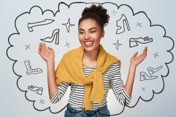istock Young woman studio isolated in white looking aside laughing happy 1094192452