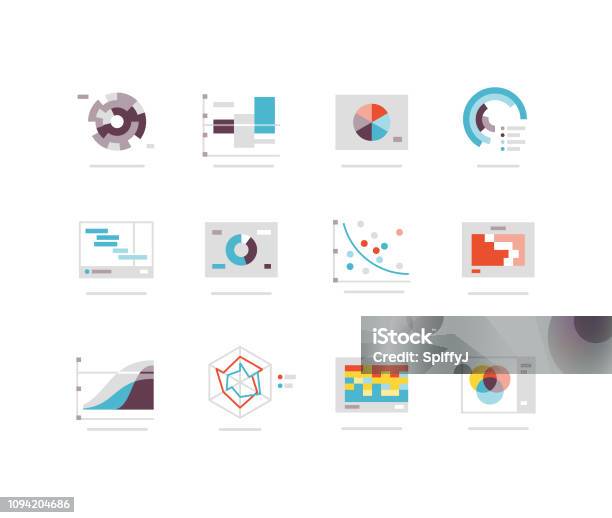 Flat Charts And Graph Icon Series Stock Illustration - Download Image Now - Data, Icon, Graph
