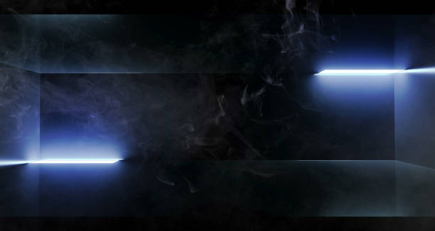 istock Alien Sci Fi Modern Futuristic Dark Empty Reflective Metal Room With Neon Laser Led Glowing White Blue Lines And Smoke Fog Atmosphere 3D Rendering 1094204798