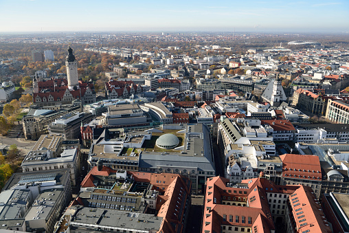 Aerial view over Leipzig, Germany.