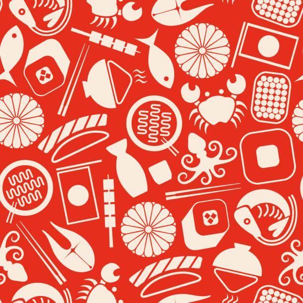 ilustraciones, imágenes clip art, dibujos animados e iconos de stock de patrón transparente de comida japonesa - sushi cartoon food wallpaper pattern