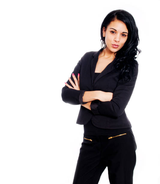 Young Woman in Suit Arms Folded stock photo