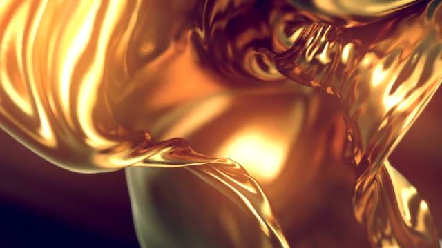 Flowing Gold Cloth abstract background animation. 3d rendering.