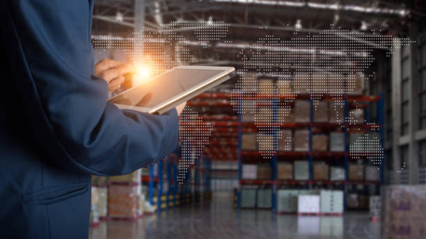 istock Businessman manager using tablet check and control for workers with Modern Trade warehouse logistics. Industry 4.0 concept 1094241138