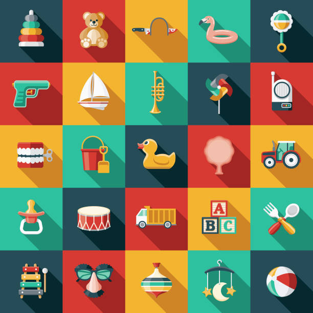 Children's Toys Icon Set A set of icons. File is built in the CMYK color space for optimal printing. Color swatches are global so it’s easy to edit and change the colors. radio clipart stock illustrations