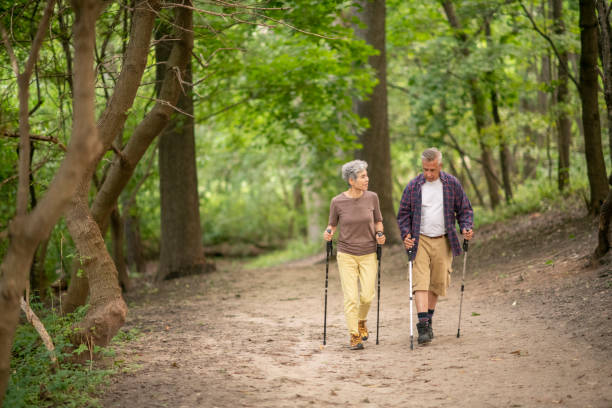 istock Seniors hiking in the woods 1094243000