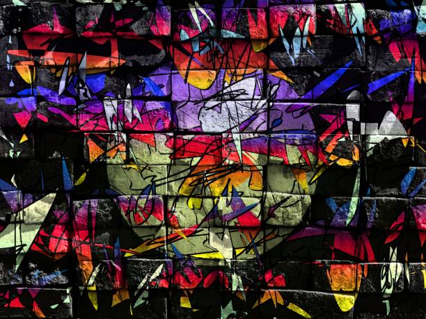 istock Colorful surreal world. Virtual graffiti. Abstract image, drawn on a photo of a brick wall. 1094243384