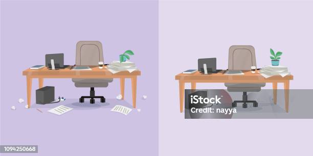 Office Working Place And Cleaning Stock Illustration - Download Image Now - Desk, Office, Cleaning