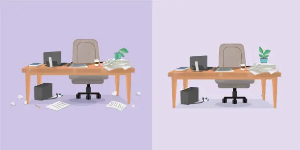 Vector illustration of office working place and cleaning