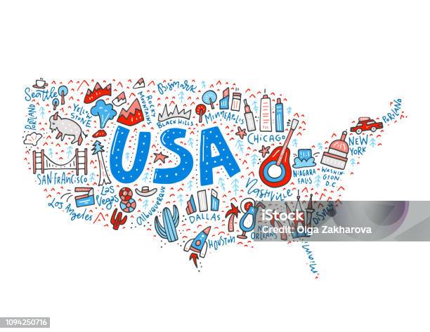 Usa Map Vector Stock Illustration - Download Image Now - USA, Map, Famous Place