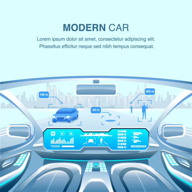 ilustrações, clipart, desenhos animados e ícones de carro moderno sem drivers vista. ilustração em vetor. - car vehicle interior inside of dashboard