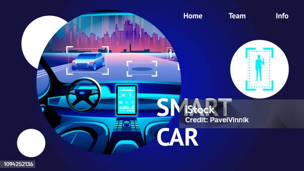 Smart Car Cockpit Interior Vector Illustration Stock Illustration - Download Image Now - Concept Car, Car, City