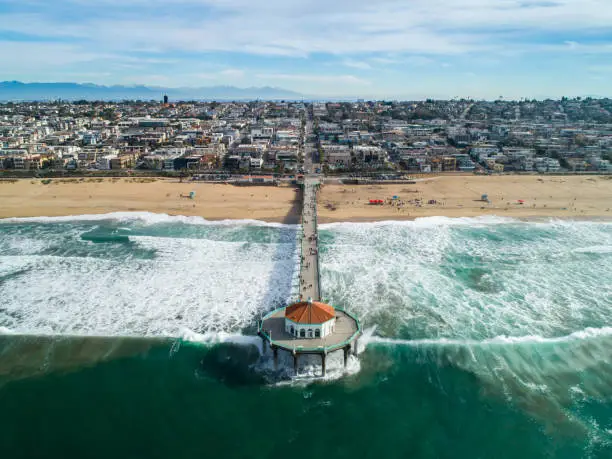 Photo of Manhattan Beach California Pier as seen from the Pacific Ocean