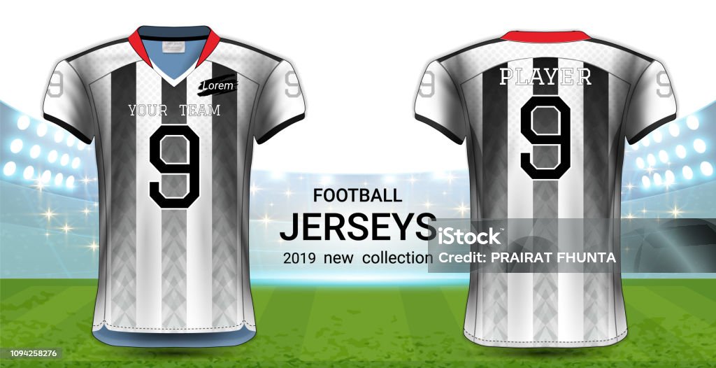American Football or Soccer Jerseys Uniforms, T-Shirt Sport Mockup Template Front and Back View for Presentation, Fully Customize and Everything is Edible, Resizable and Color Change. Abstract stock vector