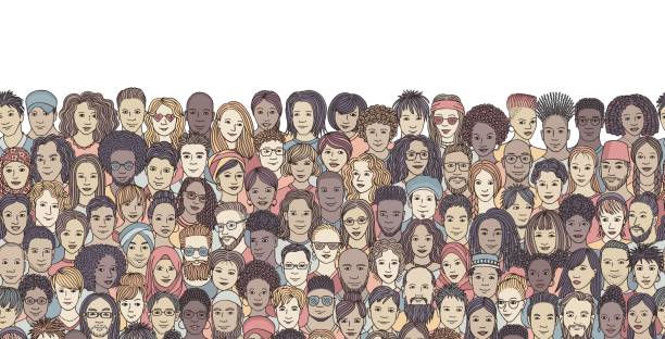 ilustrações, clipart, desenhos animados e ícones de faixa sem costura com um público diversificado de pessoas - diversity