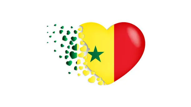 Vector illustration of National flag of Senegal in heart illustration. With love to Senegal country. The national flag of Senegal fly out small hearts