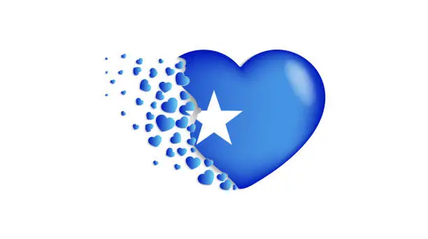 Vector illustration of National flag of Somalia in heart illustration. With love to Somalia country. The national flag of Somalia fly out small hearts