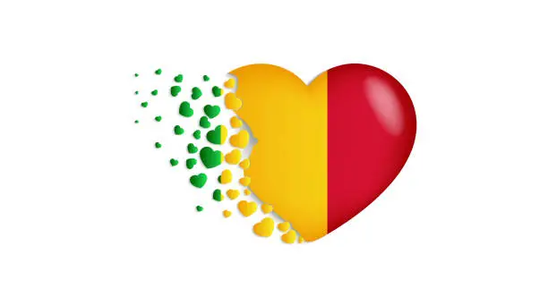 Vector illustration of National flag of Mali in heart illustration. With love to Mali country. The national flag of Mali fly out small hearts