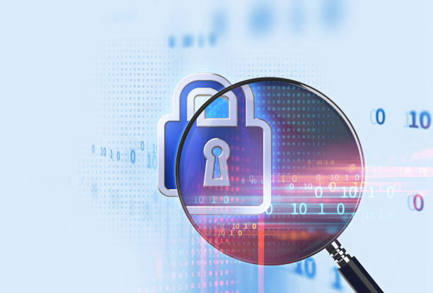 istock Magnifying glass on Closed Padlock 3d illustration 1094276792