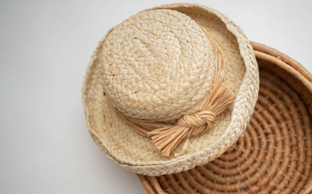 istock Straw Floral Hat in Handmade Woven Basket 1094281050