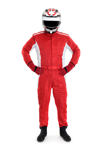 Race car driver isolated on a white background