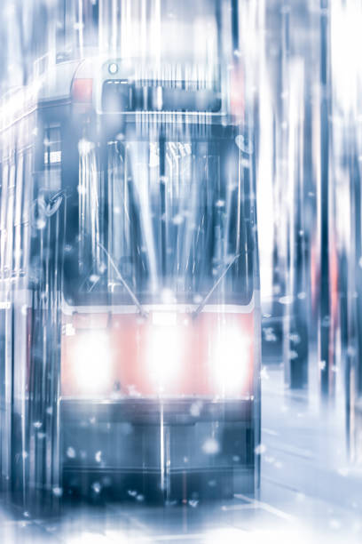 Toronto's iconic street car public transportation system during the winter months.