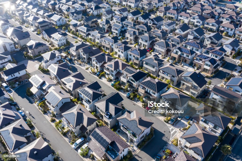 Residential area where houses are dense Aerial photographs in the streets of Japan Japan Stock Photo