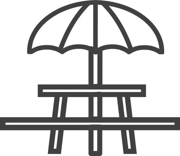 Vector illustration of Summer picnic table with umbrella party Flat Simple outline Design Icon