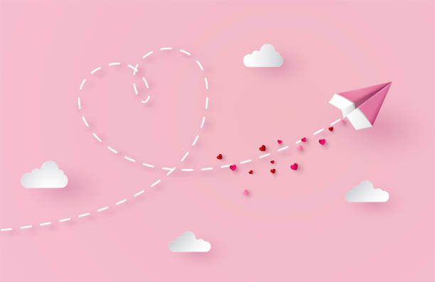 Concept Of Valentine Stock Illustration - Download Image Now - Valentine's  Day - Holiday, Airplane, Papercutting - iStock