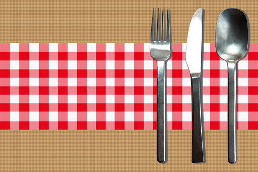 Table set Cutlery  Checkered gingham tablecloth