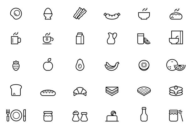 ilustrações de stock, clip art, desenhos animados e ícones de breakfast icons - baked potato
