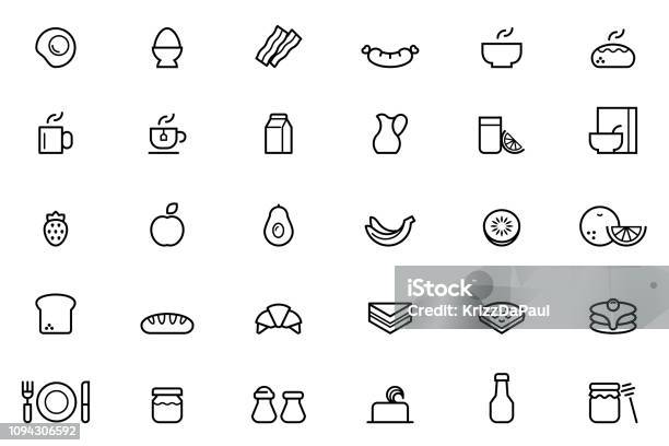 Breakfast Icons Stock Illustration - Download Image Now - Icon Symbol, Bacon, Breakfast