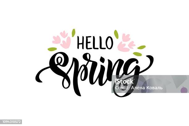 Ciao Lettering Primaverile - Immagini vettoriali stock e altre immagini di Primavera - Primavera, Salutarsi, Carattere tipografico
