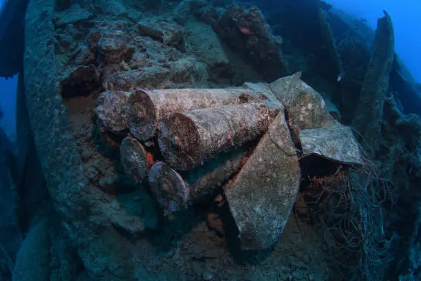 Munitions on SS Thistlegorm shipwreck, a British armed Merchant Navy ship which was sunk while at anchor by German dive bombers in the early hours of the 6 October 1941 Red Sea, Egypt