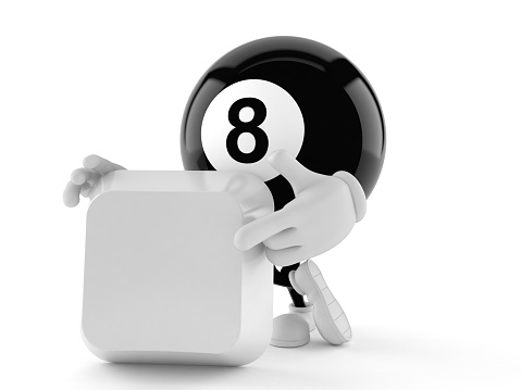 Eight ball character with blank keyboard key isolated on white background. 3d illustration