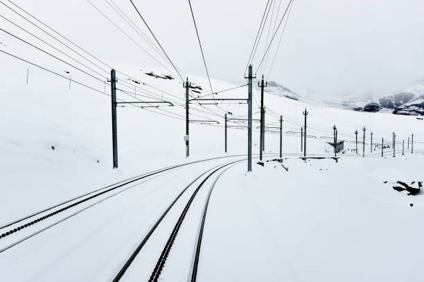 Train railroad track at snow mountain, Zermatt, Switzerland.
