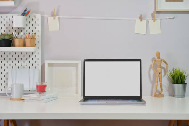 istock Minimalist stylish workspace isolated screen laptop and copy space 1094324876
