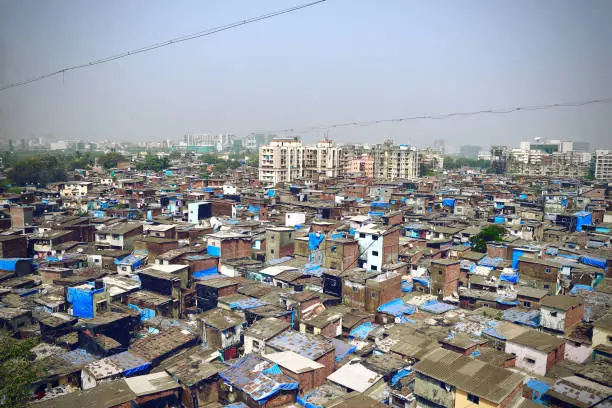 Dharavi Slum in Mumbai, India, view from top